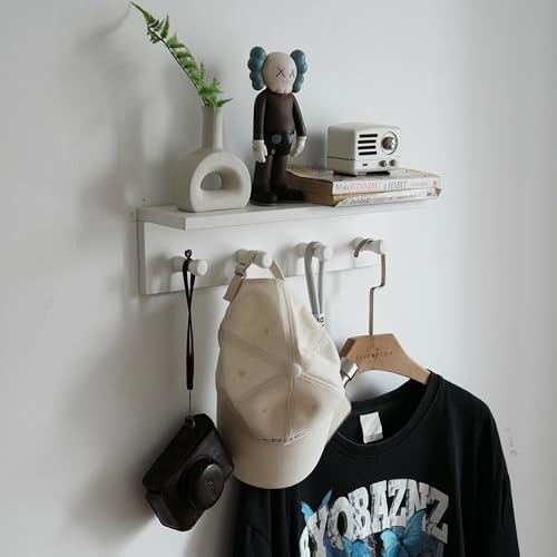 Entrance Coat Rack ，Coat Hooks, Wall-Mounted Wooden Hook Rack, Wall-Mounted Shelves are Very Suitable (White Color Finish—A-1) by CreatedOn2005