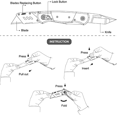 Folding Utility Knife with Sheath and 10 Razor Blades, Heavy Duty Box Cutter Knife with Dual Blades, Construction Knifes Electrician Knife for Carpet Cardboard Work, Pocket Knives Set Gift for Men - Image 7