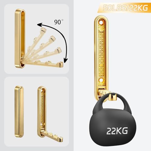 4.33 in Extended Folding Coat Hooks, 2 Pack Gold Wall Hooks, Zinc Alloy - Image 3