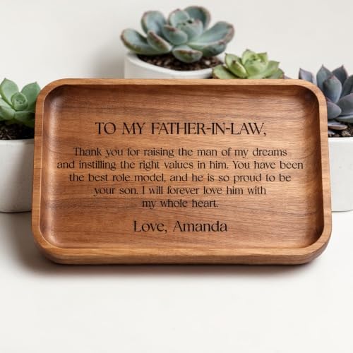 Personalized Wooden Valet Tray for Father-in-Law, Custom Engraved Catchall Organizer, Wedding Gift from Son-in-Law Daughter-in-Law, Gift for Men - Image 5