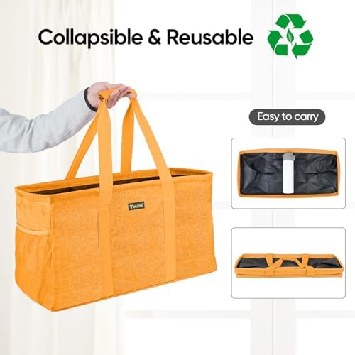 BALEINE Extra Large Utility Tote Bag with Reinforced Wire Frame, Reusable Grocery Bag for Shopping, Picnic (Yellow, 22''x12''x10'') - Image 5