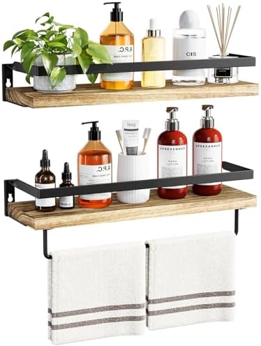 Amada Bathroom Shelves with Towel Bar, Set of 2, Light Brown by AMADAHOMEFURNISHING