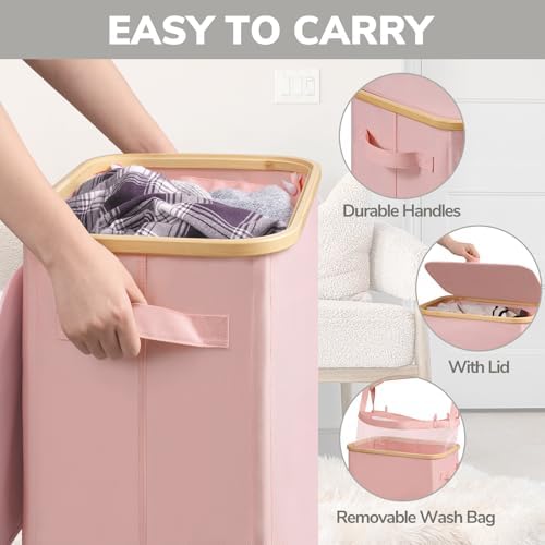 Goodpick 100L Large Rolling Laundry Basket with Wheels and Lid, Pink - Image 5