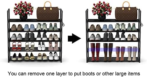 Hsscblet Shoe Rack for Closet, 5-Tier Metal Shelf Storage with Hooks, Black - Image 5