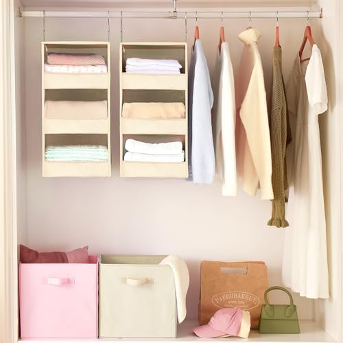 GRANNY SAYS 3-Shelf Hanging Closet Organizer, Foldable Storage, Khaki | 33 lb Capacity, No-Sag Support, Keeps Clothes Neat, Folds Flat, Fits RV, Dorm & Small Closets, 2 Pack - Image 4