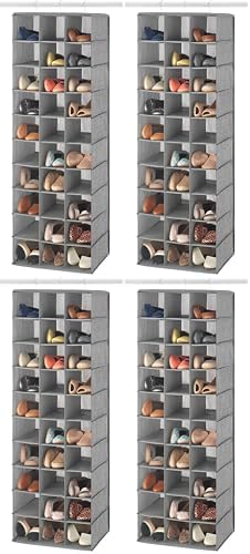 Whitmor 30 Sections Hanging Clothes Closet Shoe Organizer, Space Saving Breathable Fabric Shoe Storage for Bedroom, Laundry, Dorm, Crosshatch Gray 11.5" (L) x 16.5" (W) x 48" (H) (Pack of 4) by Whitmor