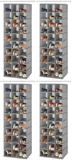 Whitmor 30 Sections Hanging Clothes Closet Shoe Organizer, Space Saving Breathable Fabric Shoe Storage for Bedroom, Laundry, Dorm, Crosshatch Gray 11.5" (L) x 16.5" (W) x 48" (H) (Pack of 4) by Whitmor