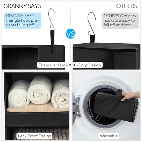 GRANNY SAYS 3-Shelf Hanging Closet Organizer, Foldable Storage, Black | 33 lb Capacity, No-Sag Support, Keeps Clothes Neat, Folds Flat, Fits RV, Dorm & Small Closets, 2 Pack - Image 6