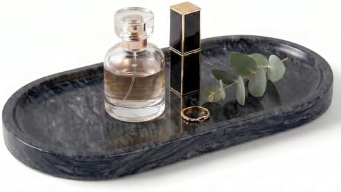 YKAJO Wave Grey Oval Marble Tray, 9.8x4.7 Vanity Perfume Organizer Dish by YKAJO