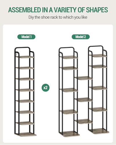 Hzuaneri 8 Tiers Vertical Shoe Rack, Narrow Shoe Tower, Tall Shoes Shelf with 2 Hooks, Adjustable Shelves, Corner Shoes Shelves for Small Spaces, Entryway, Living Room, Greige SR04305B - Image 5