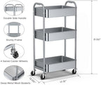MAX Houser 3-Tier Rolling Utility Cart with Caster Wheels,Easy Assembly, for Kitchen, Bathroom (Silvery-Grey) (Pack of 3) - Image 2