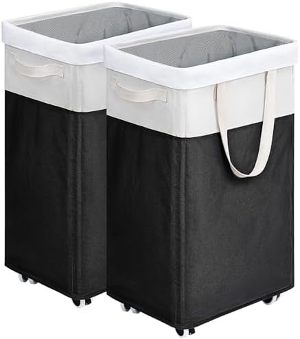 Goodpick 2-Pack Rolling Laundry Basket with Wash Bag, Hamper for Dorm, 75L by Goodpick