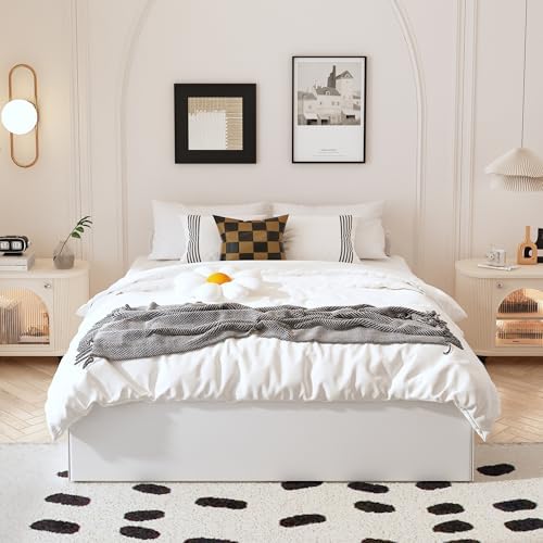 Maenizi 14 Inch King Size Bed Frame with White Fabric Cover, Heavy Duty King Platform Bed Frame Support Up to 3000 lbs, No Box Spring Needed, Easy Assembly, Noise Free, Black - Image 3