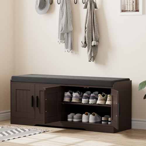 Homleke Shoe Storage Bench, 4 Doors & Thickened Padded Seat Cushion - Image 3
