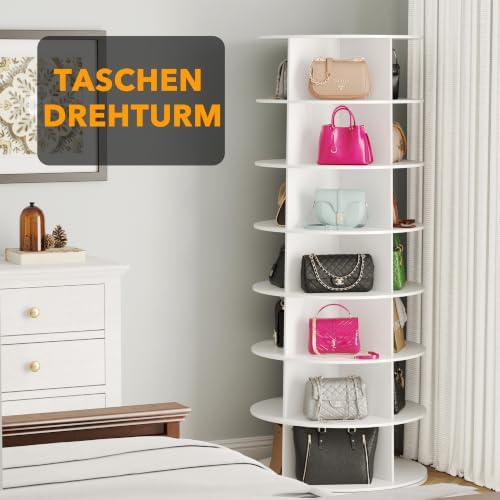 SpaceAid 7 Tier Rotating Shoe Rack Tower, Spinning Shoe Display Lazy Susan, Revolving 360 Shoe Rack Storage Round Carousel, Vertical Handbag Rotate Shoes Closet Organization (7-Tier White) - Image 6