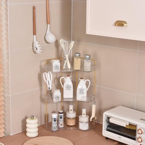 3-Tier Corner Bathroom Organizer Countertop with Hooks, for Makeup, Perfume - Image 4