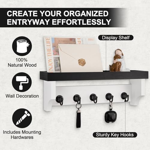 Key and Mail Holder Wall Mount, Mail Organizer with 5 Key Hooks - Image 2