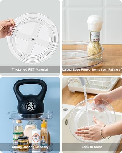 2-Tier Lazy Susan Organizer, Clear PET Rotating Tray 11-Inch - Image 4