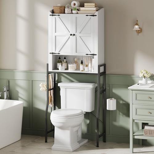 Memobarco Over The Toilet Storage Cabinet with 2-Door & Metal Stand, White by MEMOBARCO