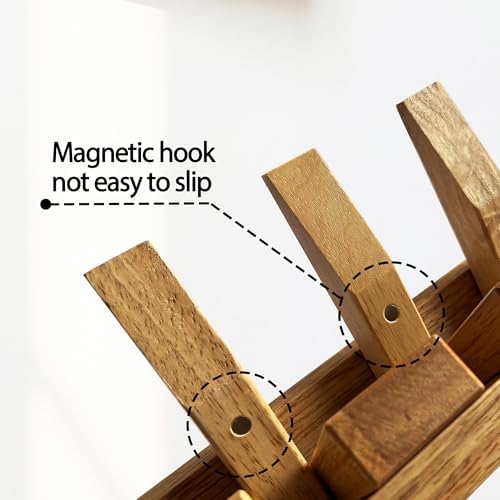 Mid Century Modern Wood Coat Rack Wall Mount with Shelf,7 Hooks, Natural - Image 4