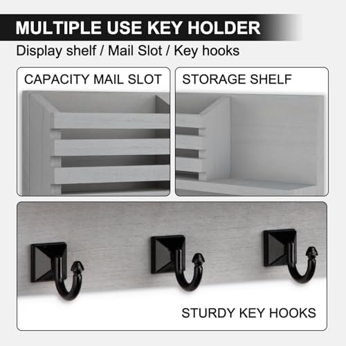 Key Holder Wall Mount, Mail Organizer for Wall with 5 Square Key Hooks - Image 4