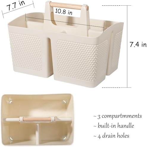 rejomiik Plastic Shower Caddy, Portable Shower Basket with Handle, Cream - Image 3
