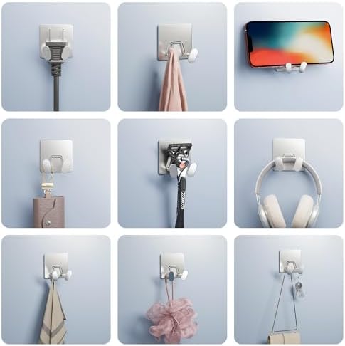 Adhesive Shower Hooks for Inside - Extra Sticky Razor Holder, Silver 4 Pack - Image 3