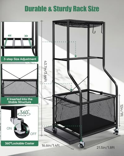 EXTCCT Garage Sports Equipment Organizer, Rolling Ball Storage Cart - Image 3