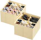 SpaceAid Shoe Organizer for Closet, 2 Pack Foldable Shoe Storage Containers Baskets Boxes Bins w/Adjustable Dividers, Fits 16-32 Pairs, Beige by SpaceAid