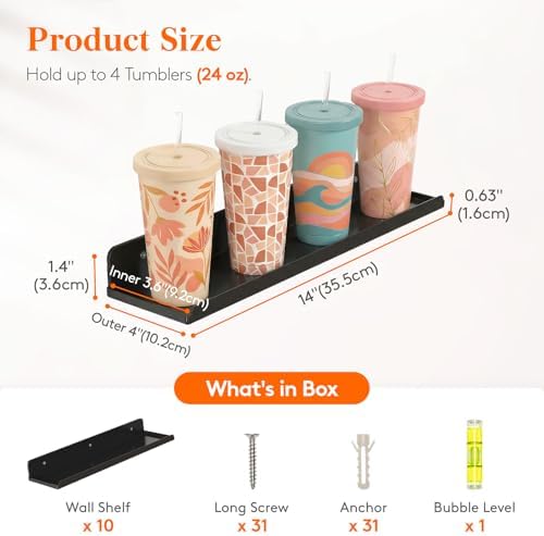 Lifewit Acrylic Floating Shelves for Wall 14" Black, 10 Pack - Image 2