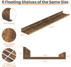 upsimples Floating Shelves for Wall Decor and Storage, Brown, 6Pcs 47.3'' - Image 2