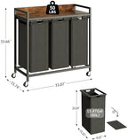 Herture Laundry Hamper with Shelf, Laundry Basket 3 Section, Laundry Sorter with Pull-Out Removable Large Bags and Movable Wheels, Metal Frame, 3 x 15.87 Gallons (60L), Rustic Brown + Black PF04XLY - Image 4