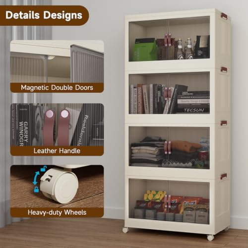 Collapsible Storage Bins with Lids and Front Doors, Heavy-Duty Stackable Plastic Organizers, Folding Utility Storage Boxes for Garage, Office, Pantry and Home (2, White, 30 Gal/Rack) - Image 7