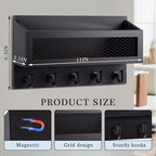 Colingmill Magnetic Mail and Key Holder with 5 Hooks for Wall, Black - Image 2