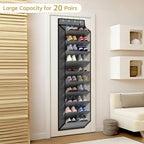 KEEPJOY 10 Tiers Mesh Over Door Shoe Organizer Storage, Hanging Shoe Holder for Door with Large Deep Pockets, Holds 20-30 Pairs of Shoes, Ideal for Sneakers & Boots(Grey) - Image 4