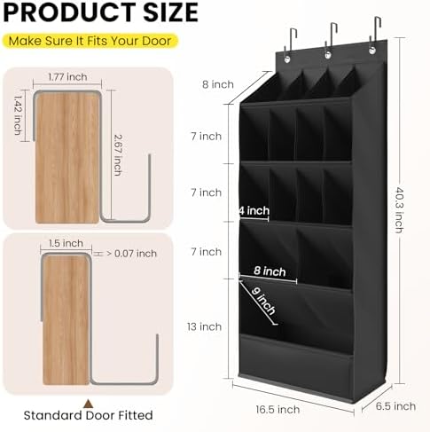 Mefirt Over the Door Shoe Rack for Closet Fit 18+ Pairs, Door Shoe Organizer with Large Breathable Pockets, Hanging Shoes Rack Fit Boots, Behind the Door Shoe Holder for Categorized Storage, Black - Image 5