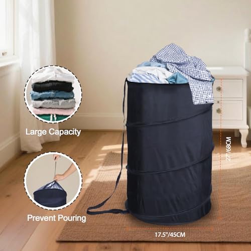 BATTOO Collapsible Laundry Baskets- Foldable Hamper for Laundry Extra Large Pop Up Laundry Hamper 107L with Long Straps Drawstring Clothes Hamper for Bathroom, Campout, Dorm or Travel Navy - Image 6