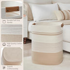 AINUOQI Laundry Basket with Handles - Blanket Basket & Hampers for Bedroom Aesthetic, Laundry Hamper & Blanket Storage for Living Room, Clothes Hamper, Tall, Large 17" x 14" x 22”, Off-white - Image 4