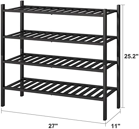 viewcare 4-Tier Black Bamboo Shoe Rack for Entryway, Stackable | Foldable | Natural, Shoe Organizer for Hallway Closet, Free Standing Shoe Racks for Indoor Outdoor - Image 3