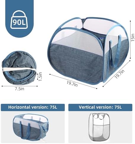 Collapsible Laundry Baskets, Tear Proof Pop Up Laundry Hamper with Large Capacity, Sturdy Foldable Laundry Basket, Easy to Carry Laundry Hamper for Home, Laundry Room, Bedroom, Dorm, Travel Blue - Image 4