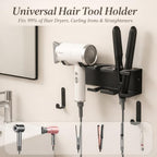 Hair Tool Organizer, Stainless Steel Hair Dryer and Straightener Holder, Curling Iron Holder Wall Mount 3-in-1 Storage for Bathroom, Hair Dryer Holder Black BANJEKT - Image 2