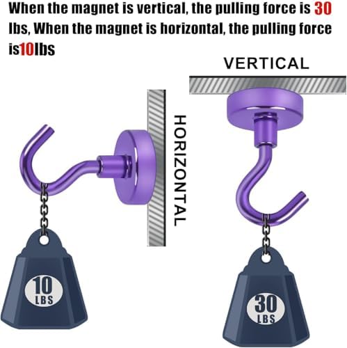 DIYMAG Magnetic Hooks 10pcs 30lbs Cruise Essentials 2026 Magnet Hook Purple - Image 4