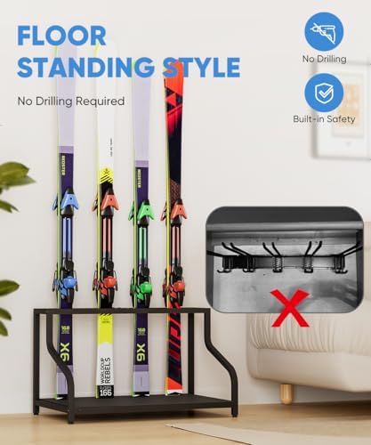 Mondazie Ski Storage Rack for Garage, 4 Pair Black - Image 5