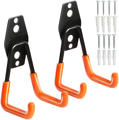 KURUI Heavy Duty Wall Hook for Hanging, 2 Pack Garage Tool Organizer Wall Mount, Metal Garage Storage Hooks for Ladder,Extension,Garden Tool, Small Utility Hook, Hose Holder for Outdoor and Indoors by KURUI