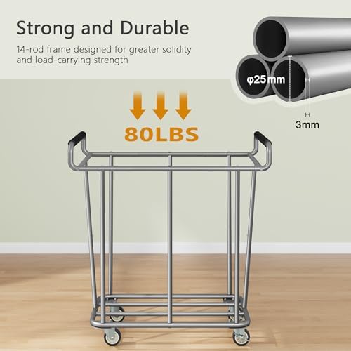 Gewudraw 360L Laundry Hamper with Wheels, Khaki, 95 Gallons - Image 4