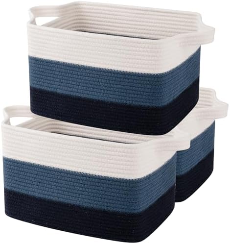 OIAHOMY Storage Basket, Woven Baskets for Storage, Cotton Rope Basket for toys,Towel Baskets for Bathroom - Pack of 3, Gradient Blue by MasterofSpaceOptimization