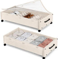 KITHELP Wooden Under Bed Storage with Wheels, Rolling Under the Bed Storage Bins with Removable Lid, Metal Under Bed Drawers for Clothes and Shoes in Bedroom or Living Room (White-2pack) by KITHELP