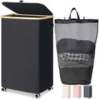 Goodpick 100L Large Rolling Laundry Basket with Wheels and Lid, Black by Goodpick