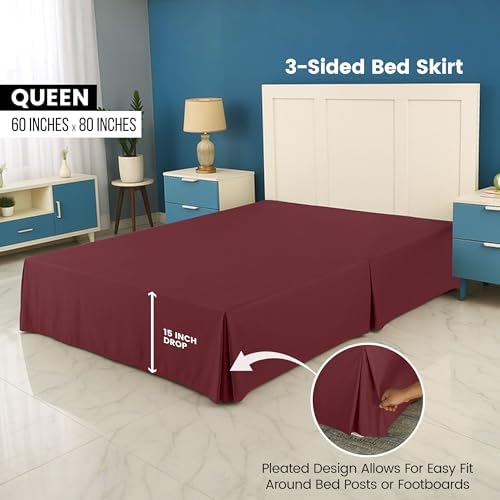 Utopia Bedding Queen Bed Skirt - Soft Quadruple Pleated Ruffle - Easy Fit with 16 Inch Tailored Drop - Hotel Quality, Shrinkage and Fade Resistant (Queen, Burgundy) - Image 2