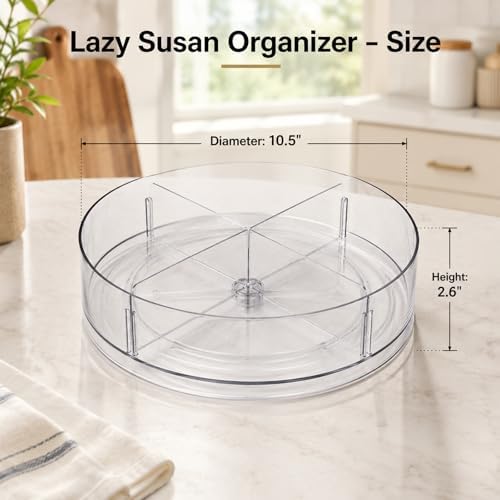 2 Pack Lazy Susan Organizer, 10.5 Inch Turntable Organizer with Non-Skid Base, Lazy Susan Organizer for Cabinet, Kitchen Countertop, Pantry, Refrigerator and Bathroom Storage (2 Pack, 10.5) - Image 2